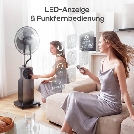Smidzinošs pjedestāla ventilators ar tālvadības pulti, 3 ātrumi, 3,1 l tvertne