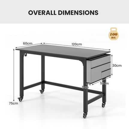 Pārvietojams datorgalds 120 cm - uzglabāšanas soma, āķi, melns