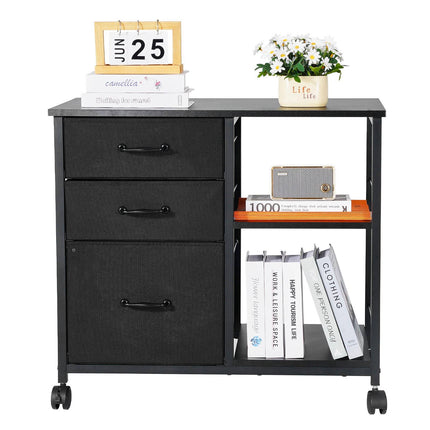 Mobile File Cabinet With Wheels, 3 Drawers, 2 Shelves, Black