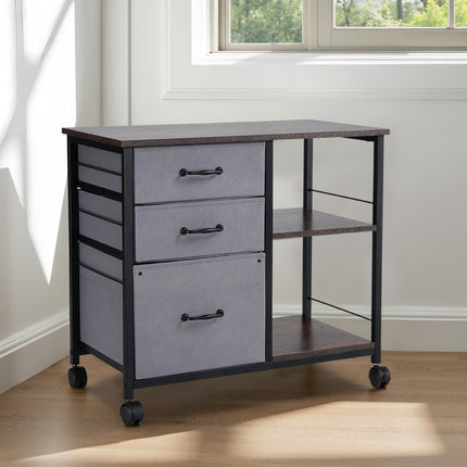 Mobile File Cabinet With Wheels, 3 Fabric Drawers, 2 Shelves