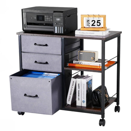 Mobile File Cabinet With Wheels, 3 Fabric Drawers, 2 Shelves
