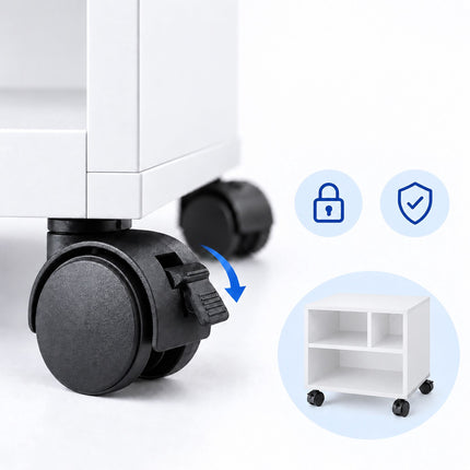 Mobile Printer Stand with Castors and 3 Compartments, White