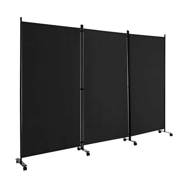 Pārvietojams istabas aizslietnis ar riteņiem, 3 paneļi, 180 cm, melns