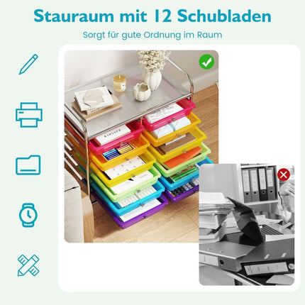 Mobilais uzglabāšanas ratiņi ar 12 sakraujamām atvilktnēm
