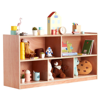 Mobile Wood Cubby Storage Cabinet, 5 Compartments, 2-Shelf