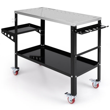 Mobile welding table with φ 1.6cm holes & tool stand & 8 tool slots