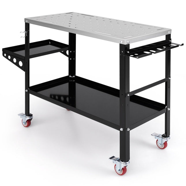 Mobile welding table with φ 1.6cm holes & tool stand & 8 tool slots