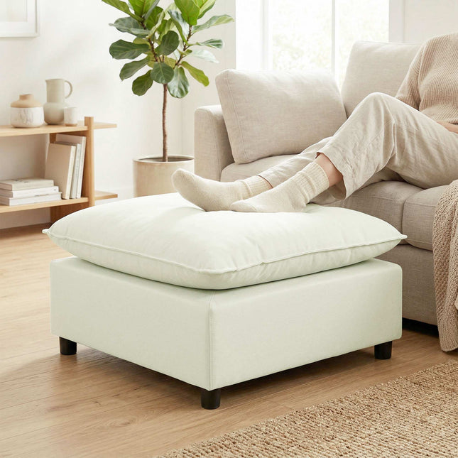 Moderns auduma pufs ar plastmasas kājām, 75 cm, krēmbalts