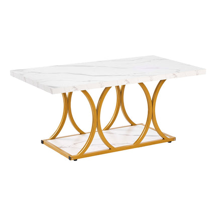 Modern Faux Marble Coffee Table, 2-Tier Metal Frame