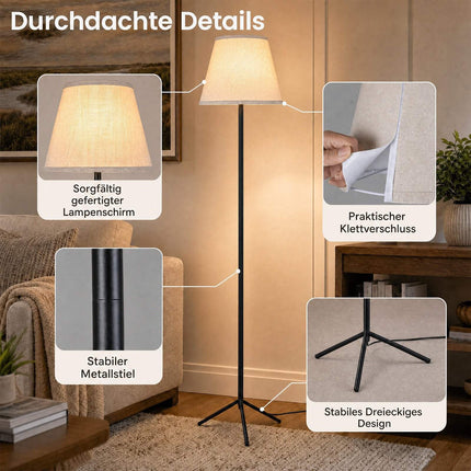 Moderna stāvlampa ar auduma abažūru un statīva pamatni