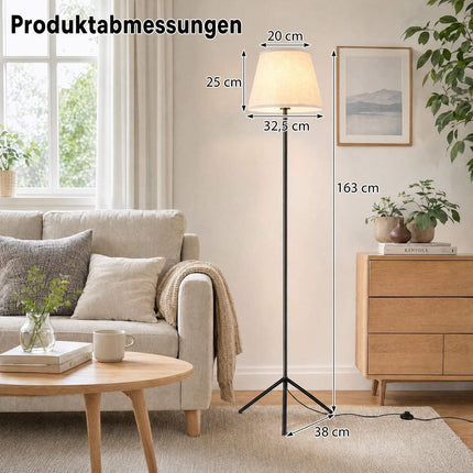 Moderna stāvlampa ar auduma abažūru un statīva pamatni