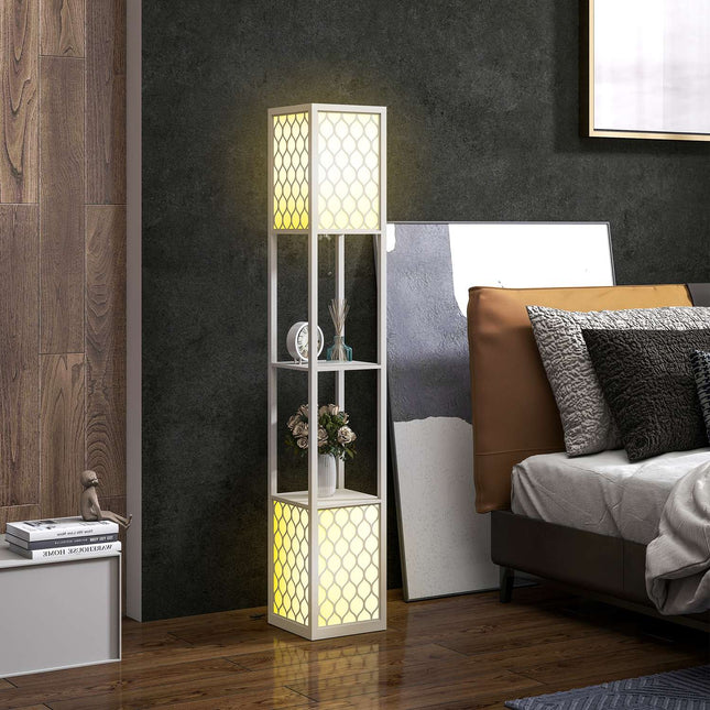 Moderna stāvlampa ar plauktiem, ķēdīti, melna/balta