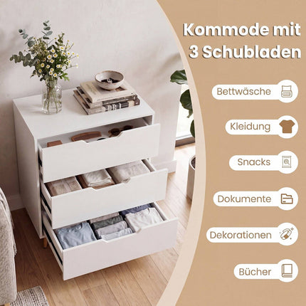 Moderna balta kumode ar 3 atvilktnēm un metāla kājām