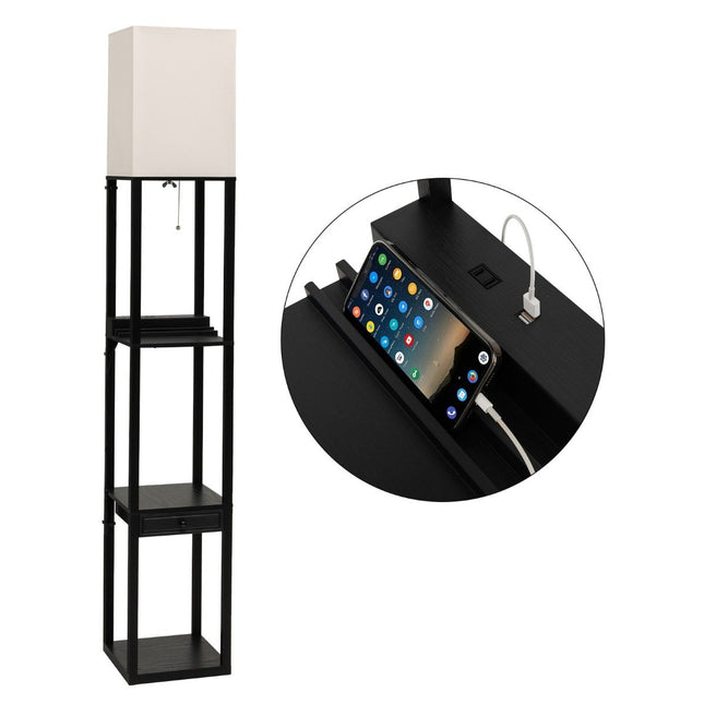 Moderna plaukta grīdas lampa. Regulējama grīdas lampa ar atvilktni. 26 x 26 x 159,5 cm.