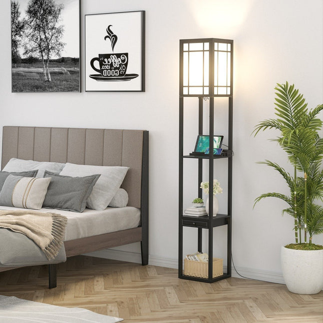 Modern shelf floor lamp for living room and bedroom 26 x 26 x 160.5 cm black