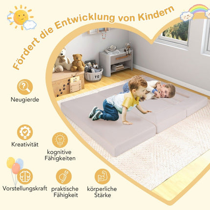 Modulārs bērnu putu dīvānu komplekts, 9 daļas, bēša zamšāda
