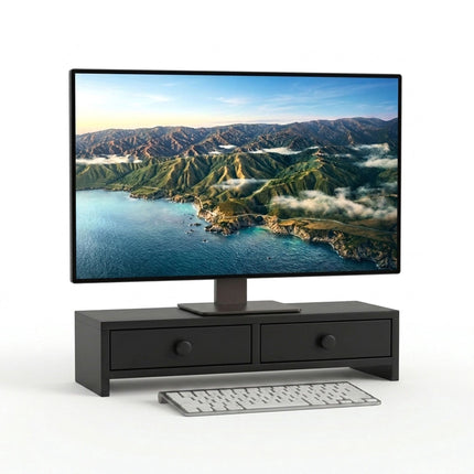 Monitora pacēlājs ar 2 atvilktnēm, melns MDF, 47 cm