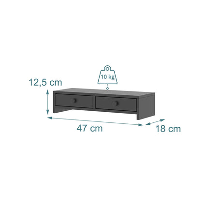 Monitora pacēlājs ar 2 atvilktnēm, melns MDF, 47 cm