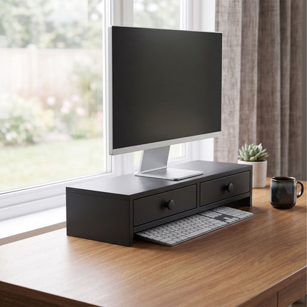 Monitora pacēlājs ar 2 atvilktnēm, melns MDF, 47 cm