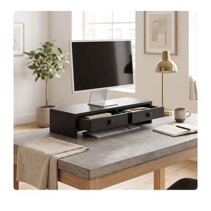 Monitora pacēlājs ar 2 atvilktnēm, melns MDF, 47 cm