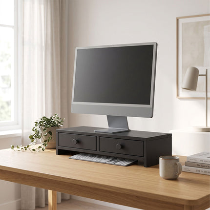 Monitora pacēlājs ar 2 atvilktnēm, melns MDF, 47 cm