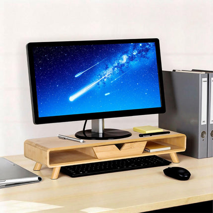 Monitora pacēlājs ar atvilktni - bambuss, ergonomisks dizains