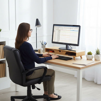 Monitora pacēlājs ar atvilktni - bambuss, ergonomisks dizains