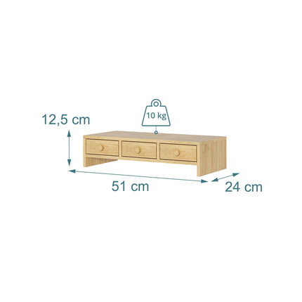 Monitora statīvs ar 3 atvilktnēm, koka imitācija, MDF