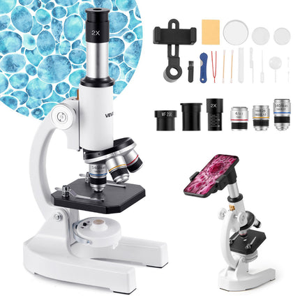 Monocular Compound Microscope 40-2000X, LED, Phone Holder
