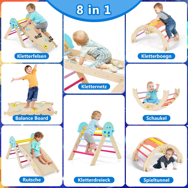 Montessori 9-in-1 kāpšanas komplekts ar slidkalniņu un rampu