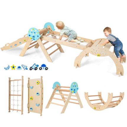 Montessori 9-in-1 koka kāpšanas komplekts ar slidkalniņu un rampu
