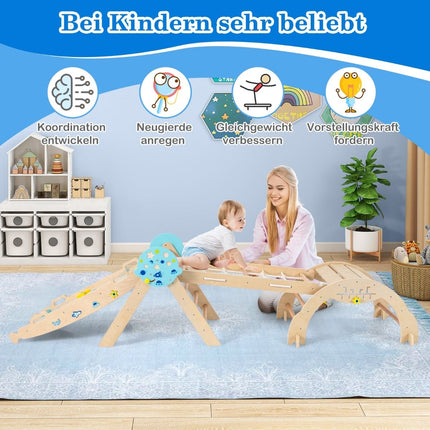 Montessori 9-in-1 koka kāpšanas komplekts ar slidkalniņu un rampu