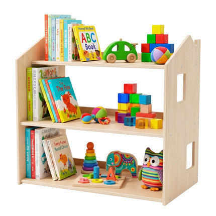 Montessori bērnu grāmatu skapis, mājas formas plaukts