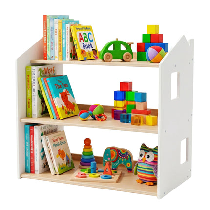 Montessori bērnu grāmatu plaukts, mājas formas plaukts, MDF