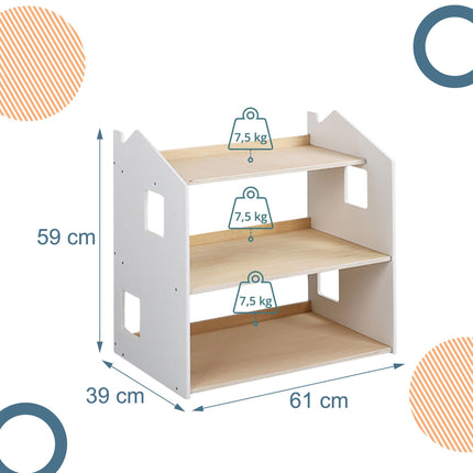 Montessori bērnu grāmatu plaukts, mājas formas plaukts, MDF