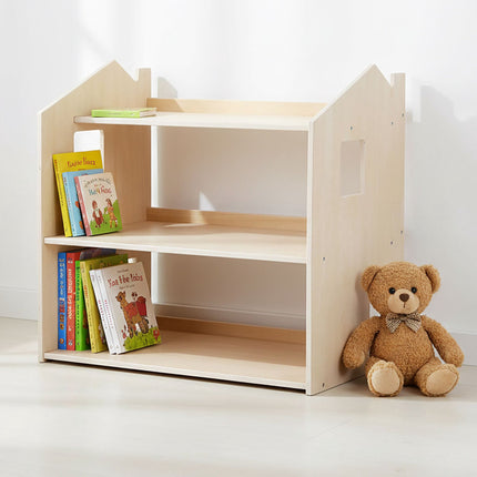 Montessori bērnu grāmatu plaukts, mājas formas plaukts, MDF