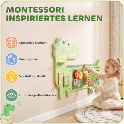 Montessori dinozauru aktivitāšu dēlis ar ksilofonu un zobratiem