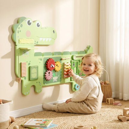 Montessori dinozauru aktivitāšu dēlis ar ksilofonu un zobratiem