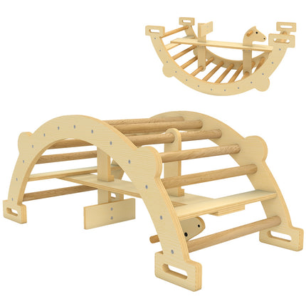Montessori iekštelpu kāpšanas arka, 2-in-1 koka šūpoles, 110x52x45 cm