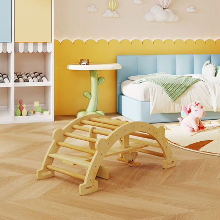 Montessori iekštelpu kāpšanas arka, 2-in-1 koka šūpoles, 110x52x45 cm