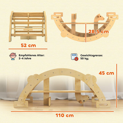 Montessori iekštelpu kāpšanas arka, 2-in-1 koka šūpoles, 110x52x45 cm