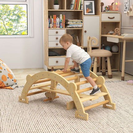 Montessori iekštelpu kāpšanas arka, 2-in-1 koka šūpoles, 110x52x45 cm
