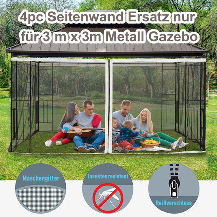 Moskītu tīkls 3x3 nojumei, 4 sānu paneļi, mušiņu tīkls, rāvējslēdzējs, neilona siets, melns