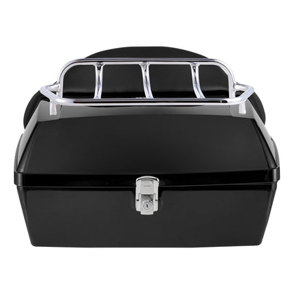 Motorcycle Top Case 48L, Detachable, Reflective Panel, Key Lock, Black