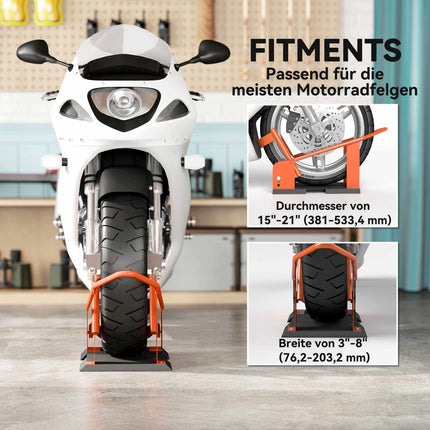 Motocikla riteņa ķīlis, regulējams, tērauds, celtspēja 816,5 kg