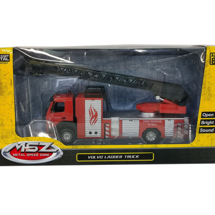 Msz Volvo ugunsdzēsības kāpņu kravas automašīnas die-cast modelis, mērogs 1:50