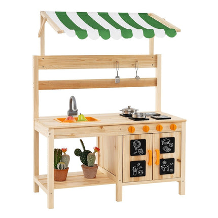 Dubļu virtuve bērnu āra bērnu virtuve no egles koka ar jumtu 88 x 39 x 117 cm dabīga