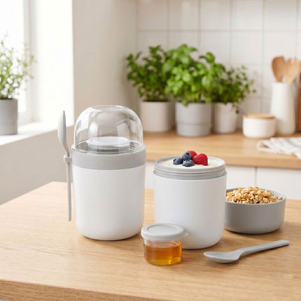 Musli līdzņemšanai paredzētas krūzītes ar karoti, 4 gab. iepakojumā, bez BPA plastmasas