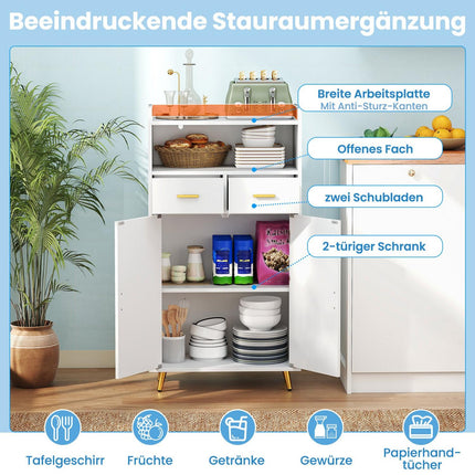 Daudzfunkcionāls balts skapis ar regulējamu plauktu un atvilktnēm