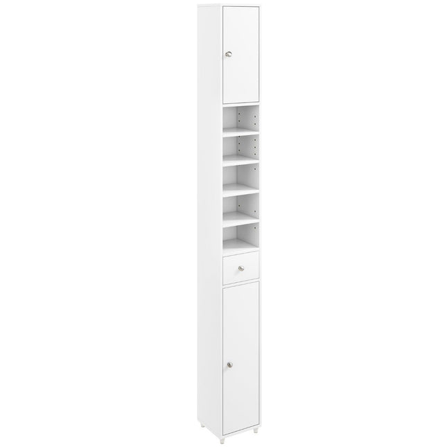 Narrow bathroom cabinet tall cabinet with 2 doors & 1 drawer 20 x 20 x 180 cm white
